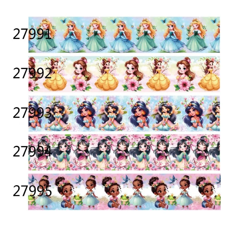 

5Yards Spring Print Disney Princess Grosgrain Ribbon for Hairbows Gifts Packing DIY Craft Materials