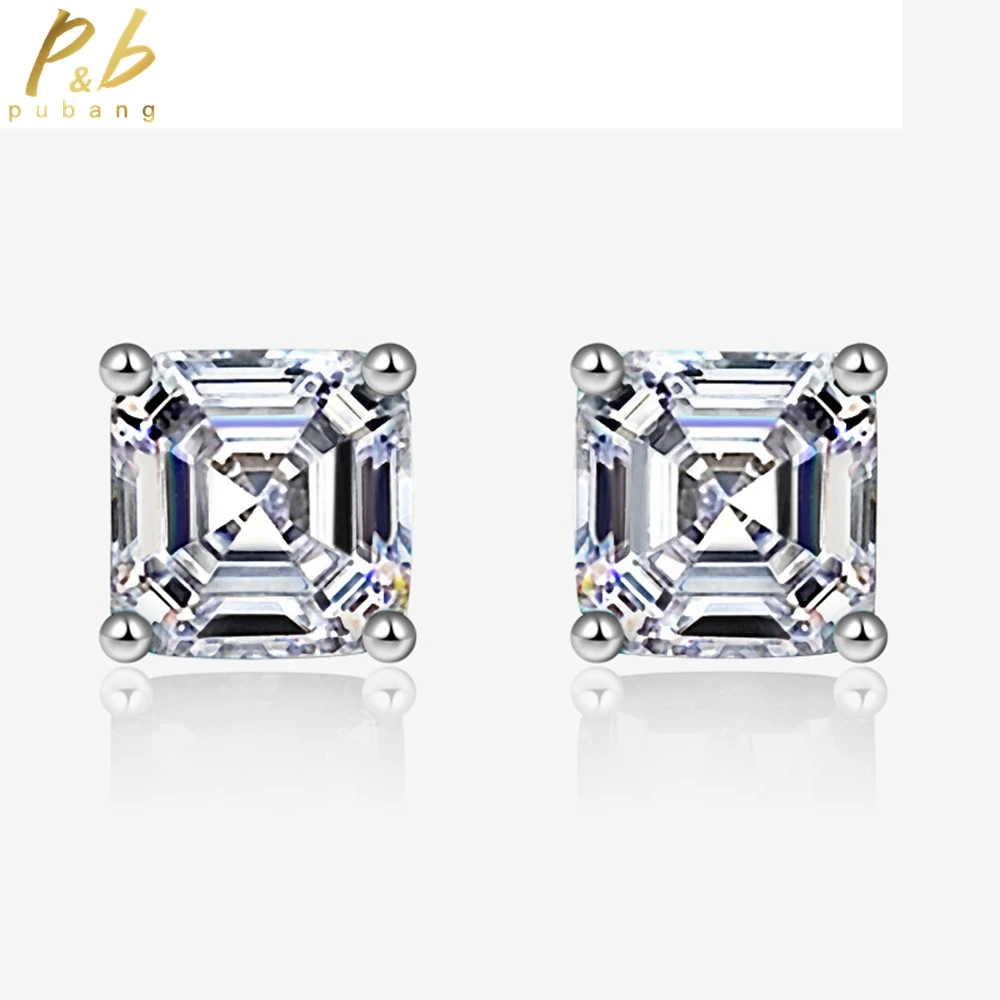 

PuBang Fine Jewelry 925 Sterling Silver Simple Stud Earrings Created Moissanite for Women Anniversary Wedding Gift Drop Shipping