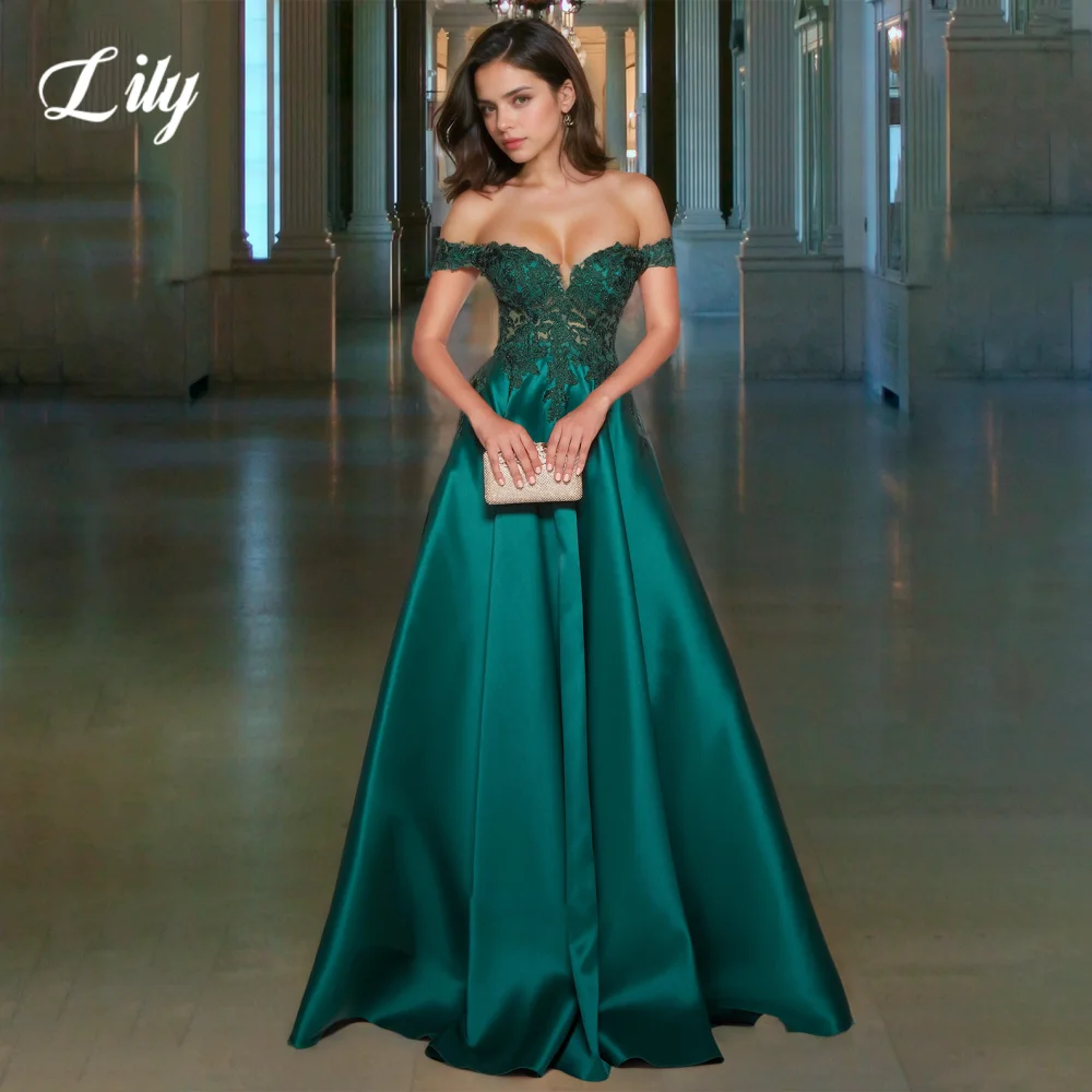 Lily Dark Green Elegant Evening Dresses Sweetheart Off the Shoulder Hollow Prom Dress with Fishbone Satin Formal Gown Customized