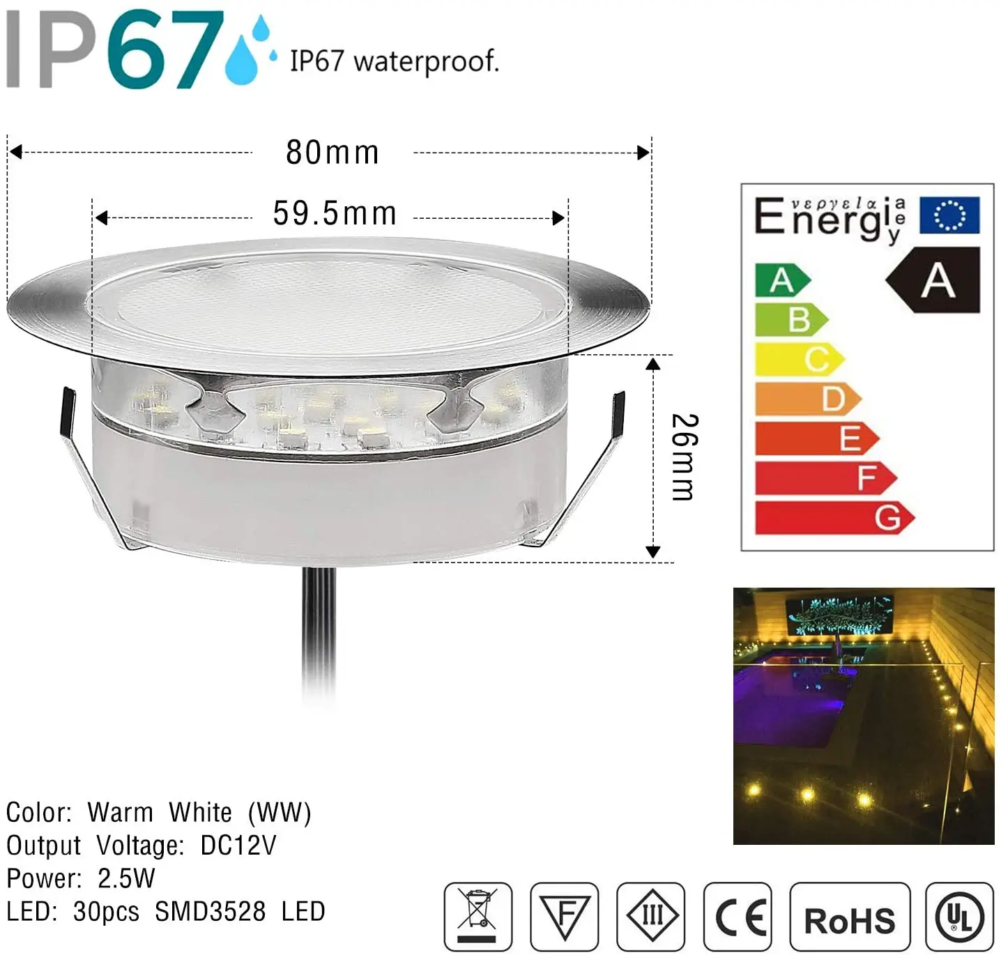 Dc 12V 2.5W Led-Ondergrondse Verlichting Ip67 Waterdichte Inbouw Led Spotlighting Binnenronde Buitenarmaturen Voor Landschapstrappen Op Het Dek