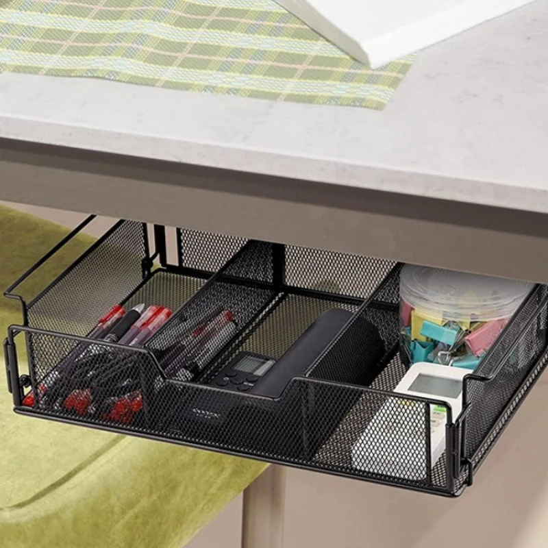 Under Desk Storage Basket, Heavy Duty Pull Out Organizer for Office Stationery Items, Desktop Space Saver & Home Office Tray
