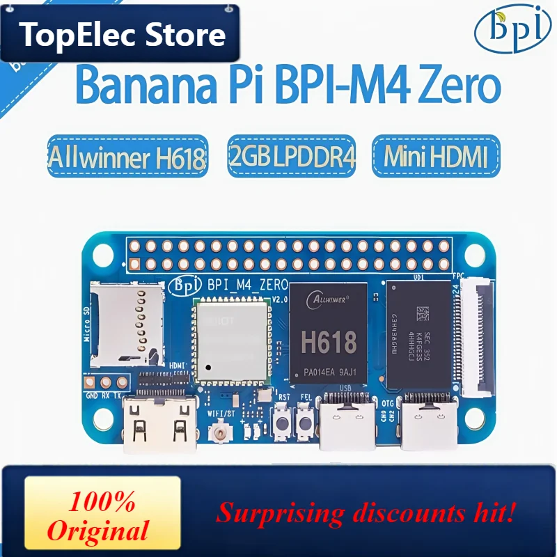 TopElec Banana Pi BPI-M4 Zero single board computer uses Allwinner H618, with 2G RAM onboard