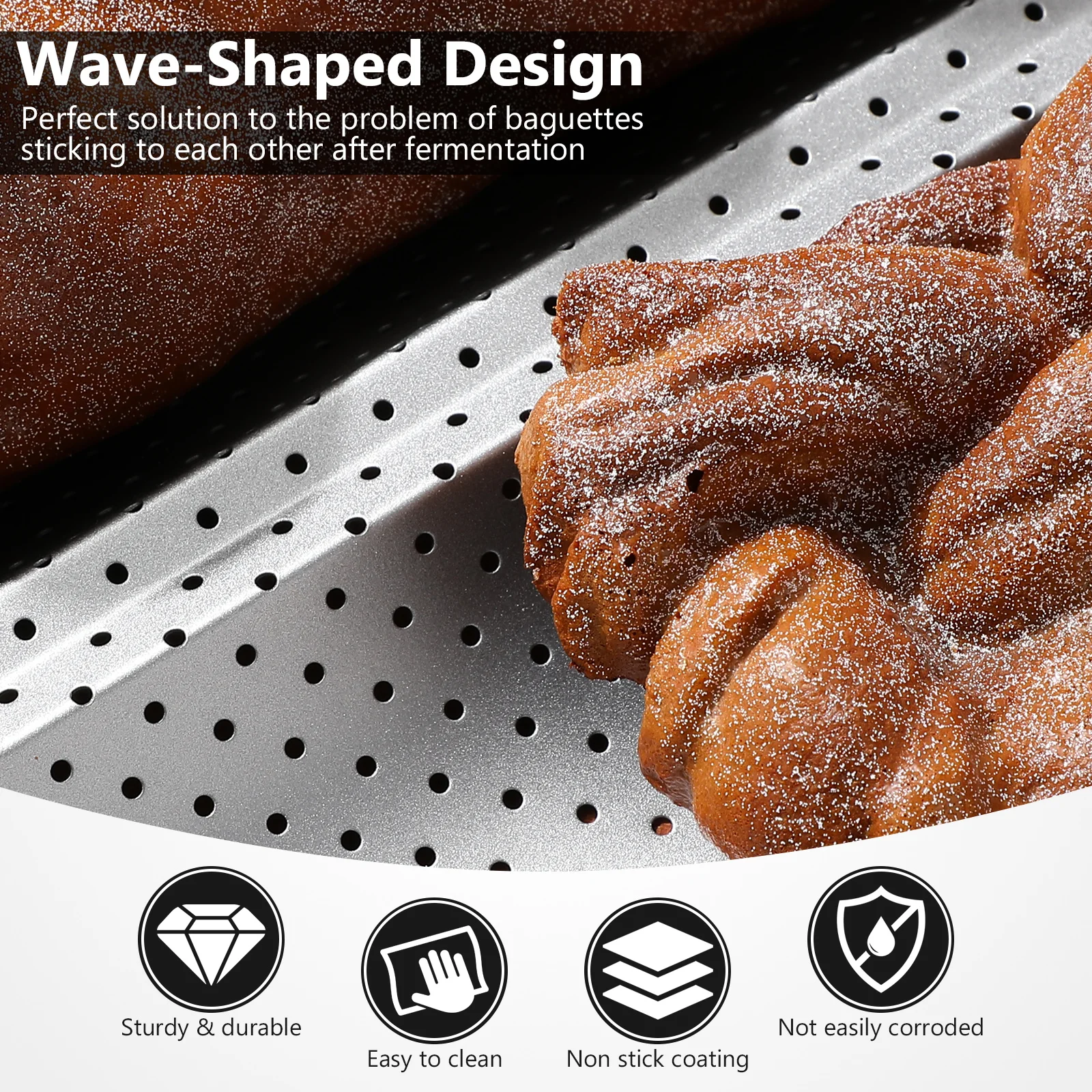 Baking Tray Premium Non-Stick Wave Stick Mould For Bread Stick Kitchen Baking Tool Silver S Size