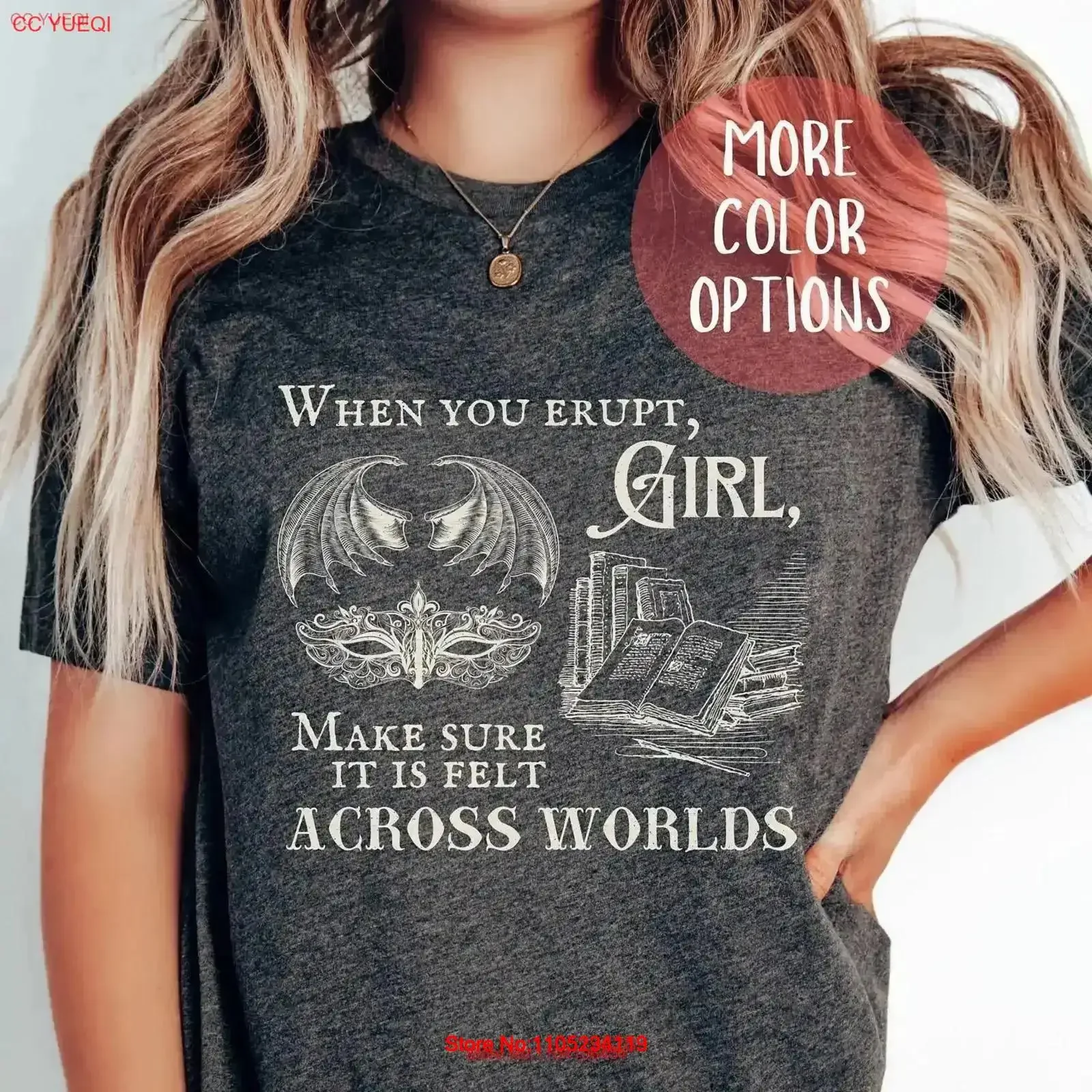Across Worlds Fantasy Readers T Shirt Romantasy Dark Romance Bookish Vintage Reading for Book Lover Washed graphic vintage