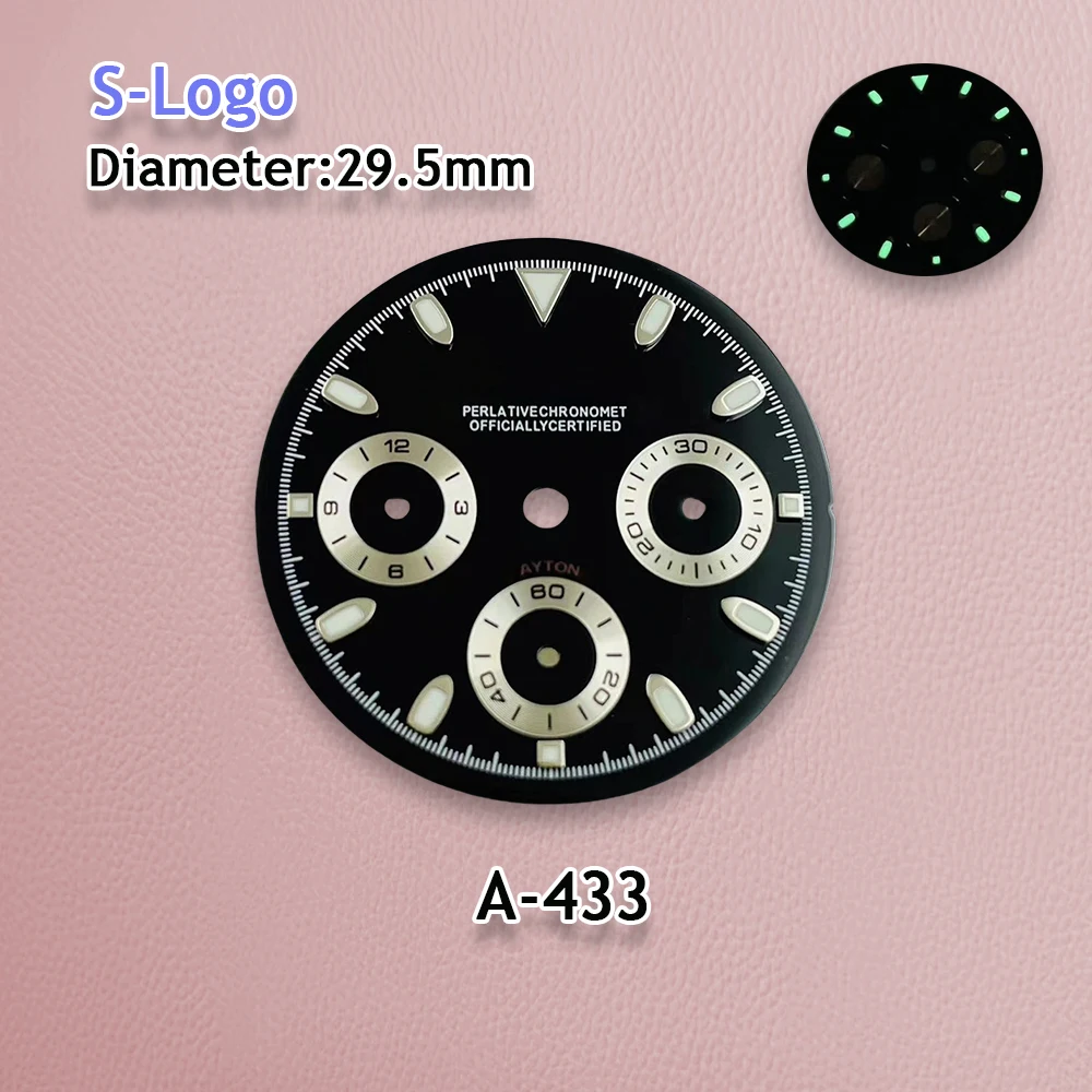 S Logo Dial 29,5 mm VK63 Dial DTN Panda Dial Nadaje się do mechanizmu VK63 Zielone świecące akcesoria do modyfikacji zegarka