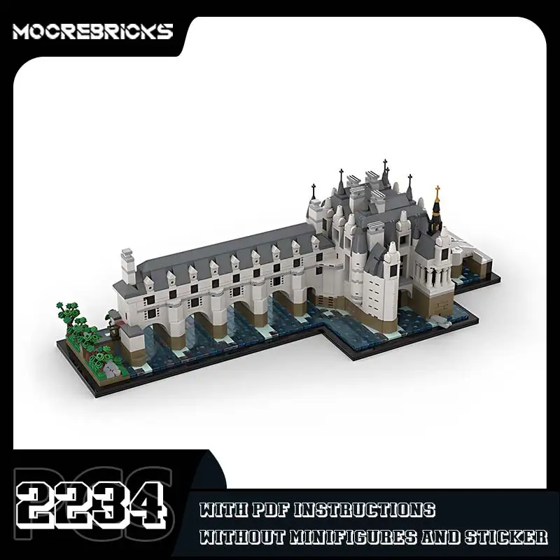 MOC-118889 Chenonceau Kasteel Klassieke Bouwstenen DIY Handgemaakte Assemblage Architectuur Model Bricks Speelgoed Jongens Verjaardagscadeautjes