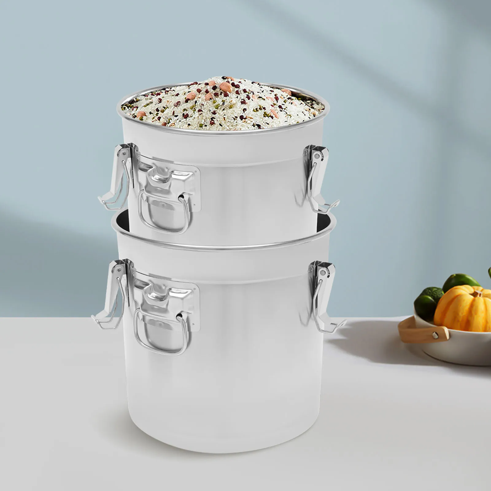 33L Large Capacity Stainless Steel Food Canister Airtight Grain Rice Flour Container Bucket For Kitchen