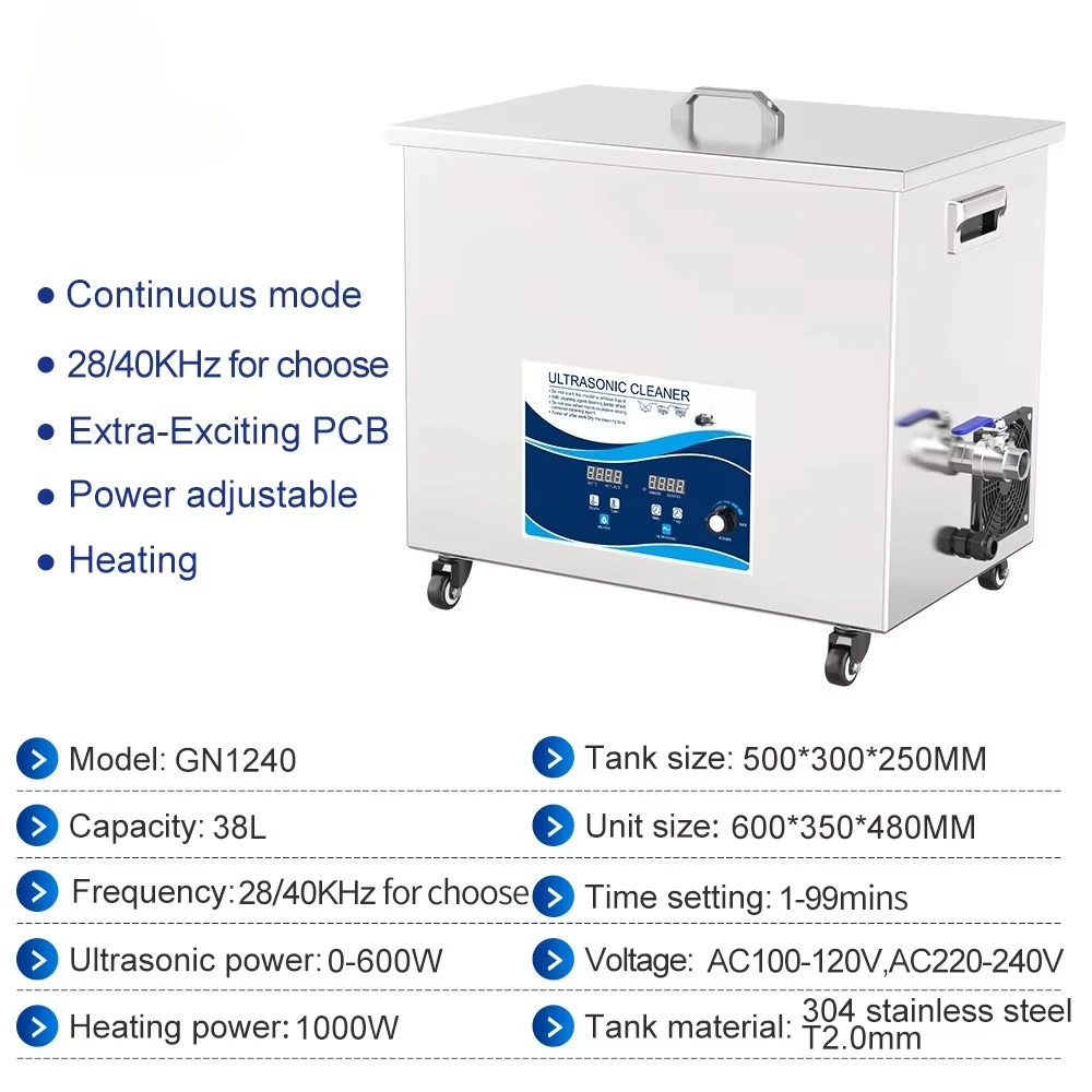 38L Digital Ultrasonic Washer Industrial Electric Power Adjustable 28KHz For Engine Parts & Musical Instrument Cleaning view 2