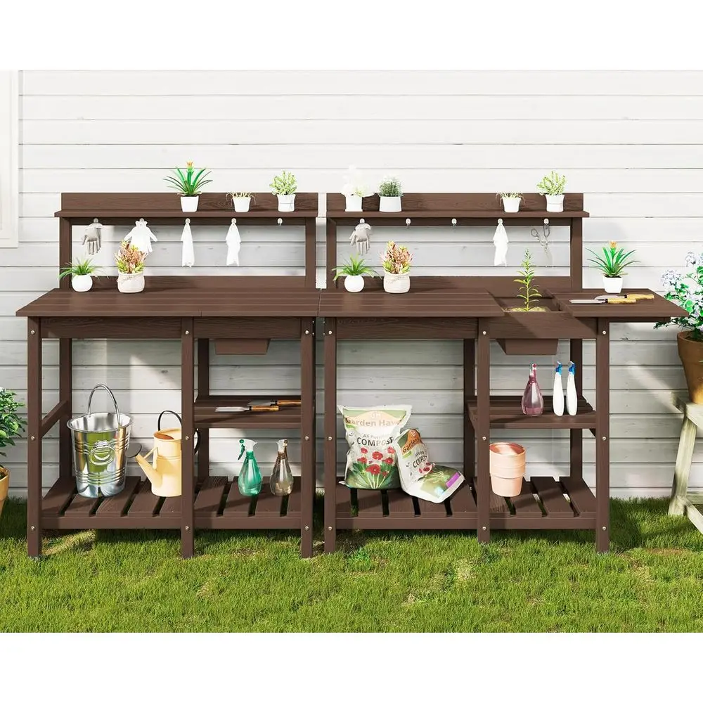 

2-Piece Outdoor Potting Bench Set - Rot-Resistant HDPE Table with Removable Sink for Gardening, All-Weather Use