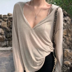 Korean Fashion With Sleeves Top Female Plain Women's Long Sleeve T-shirt Pulovers Y2k Korea Tee Reviews Many Clothes Streetwear