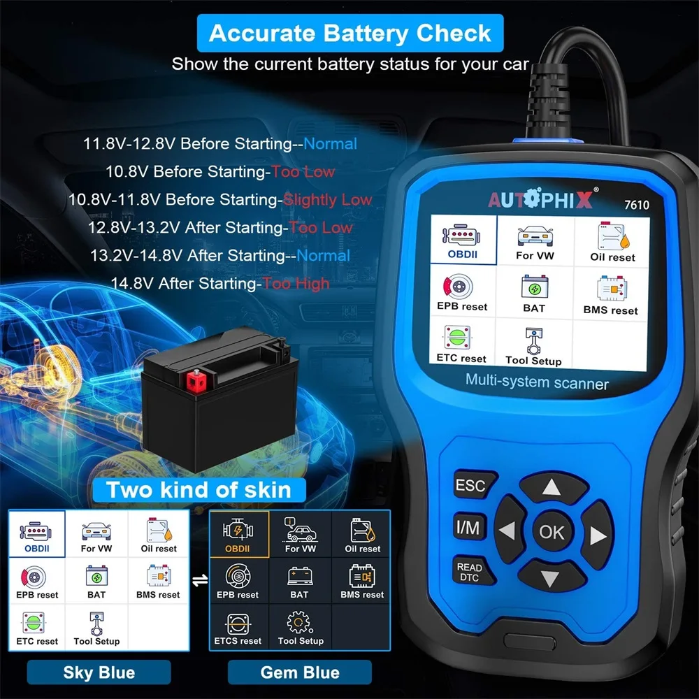 Autophix 7610 OBD2 Car Diagnostic Tools OBD 2 EOBD Code Reader ABS SRS Oil EPB DPF TPMS Reset Auto Scanner For Audi Skoda Seat