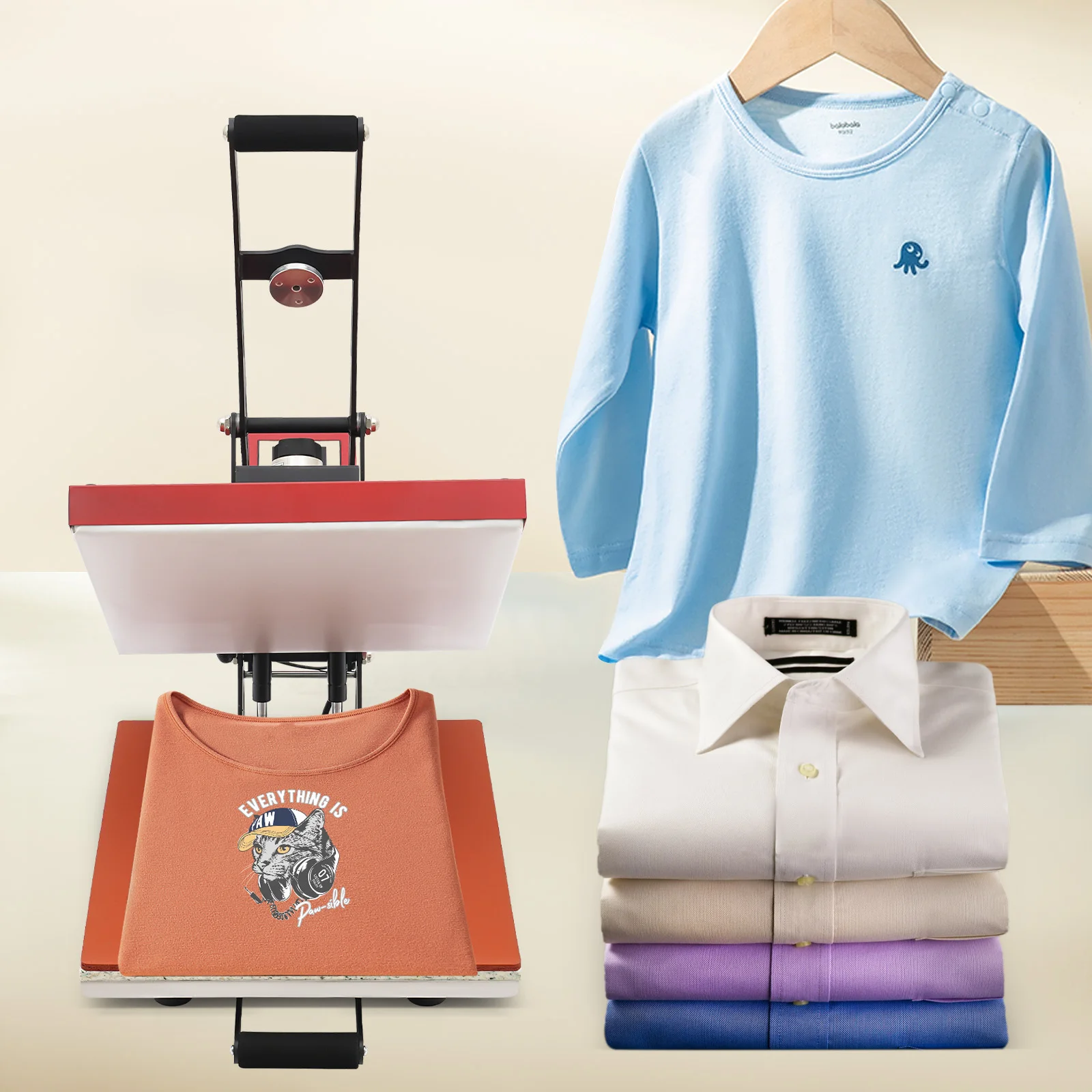 

Magnetic Semi-Auto Heat Press Machine - 110V Red, 1800W, LCD Touchscreen Control (0-999s & 32-392°F) for T-Shirts, DIY Transfers