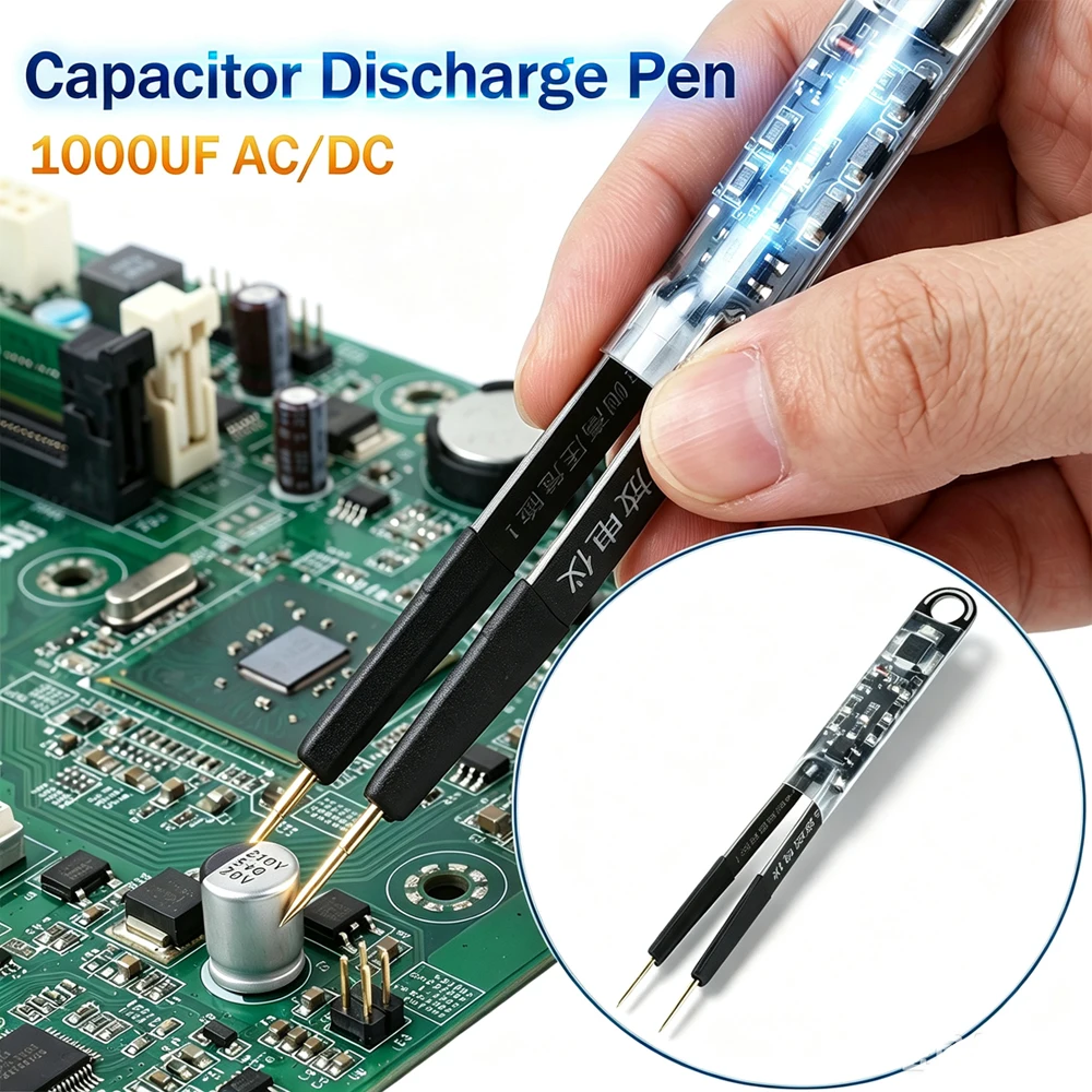 1000UF Capacitor Discharge Pen High Voltage Tweezer Probe Adjustable Needle Spacing Safe Non-Sparking Tool for Electronic Testin
