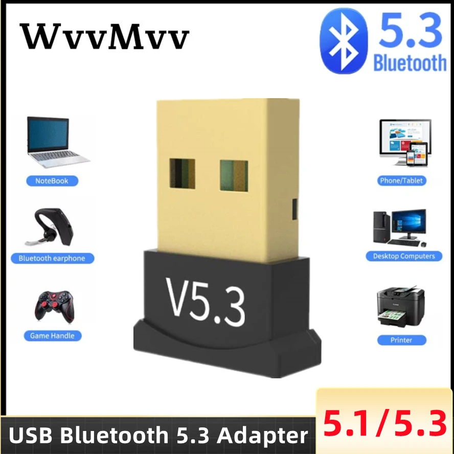 USB 블루투스 5.3 어댑터 송신기 리시버 무선 USB 블루투스 5.1 동글 어댑터, PC 노트북 무선 스피커 오디오용