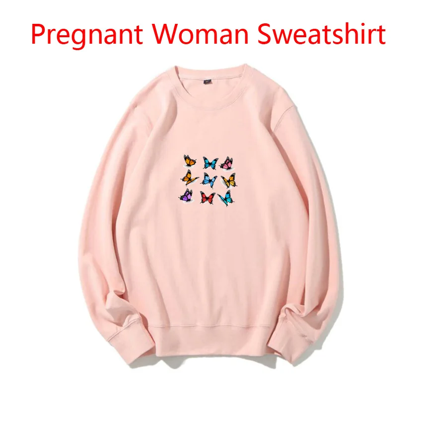 Pregnant Woman Sweatshirt Butterfly Funny Cute Sweet Print Spring Autumn Sweaters for Maternity Women Customized Add Your Design