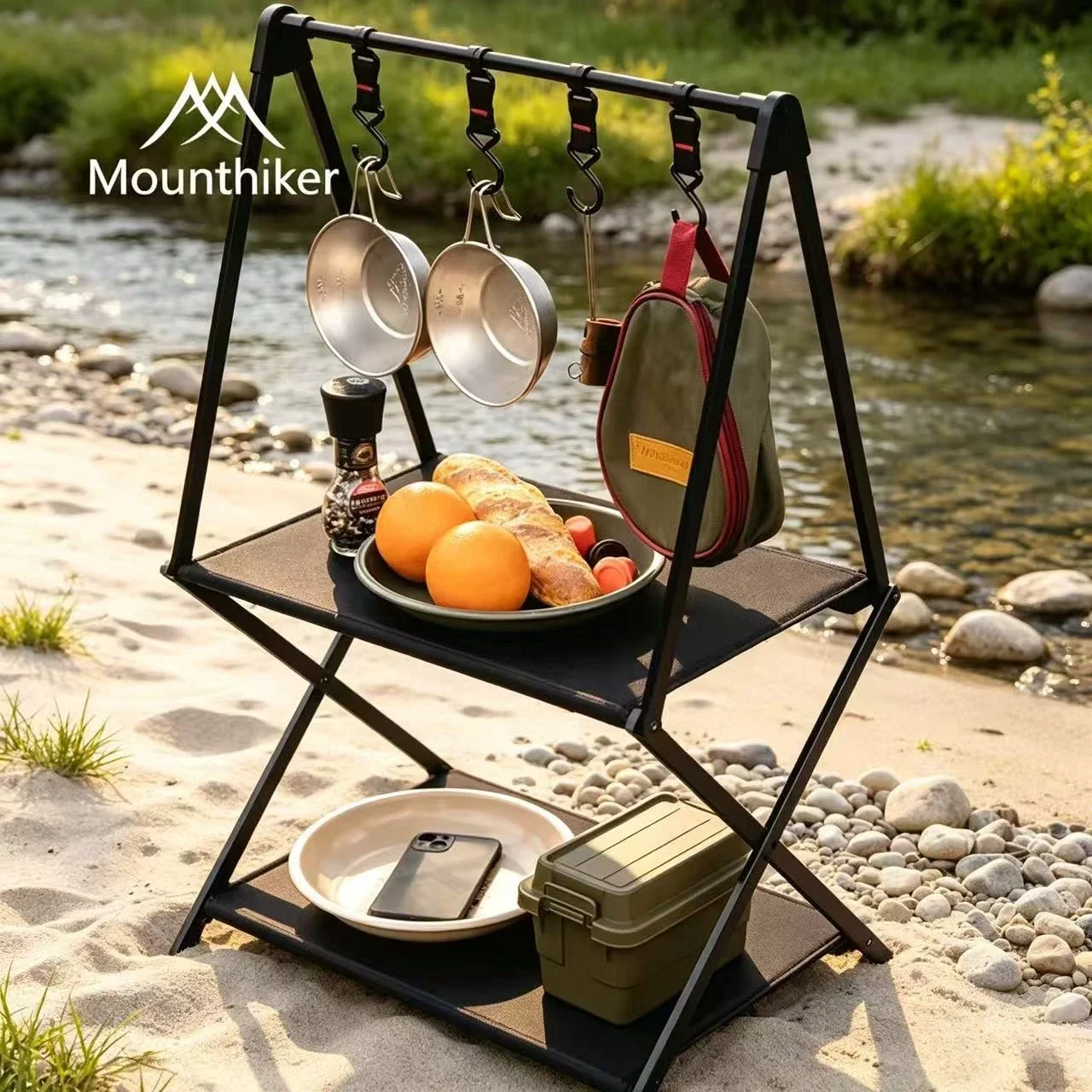 MOUNTAINHIKER 2/3 Layers Table Outdoor Portable Folding Shelf Traveling Storage Rack Aluminum Alloy Table Camping Picnic BBQ