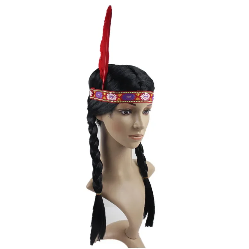 Funny Wig Set Curly Hair Cosplay Indian Headdress Halloween Party Masquerade Ball Props