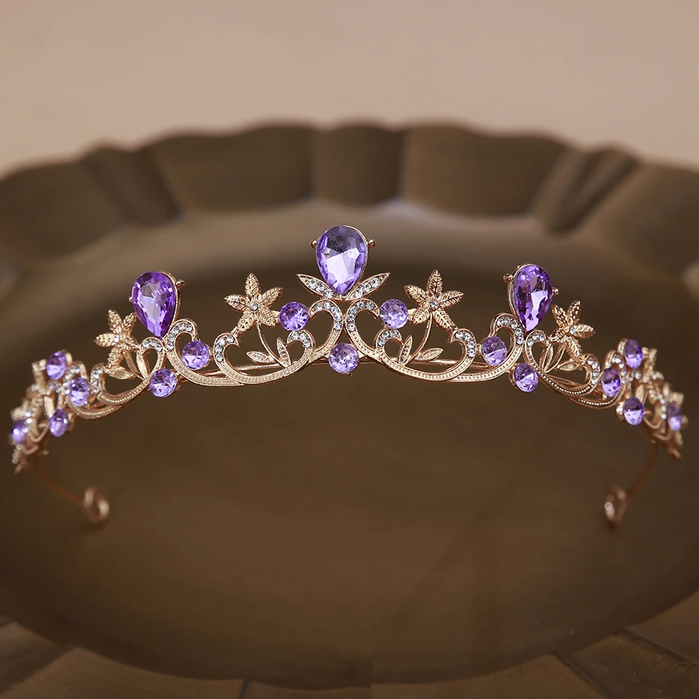 purple pink blue luxury crystal princess tiara comb headband wedding bridal crown for girls hair jewelry accessories