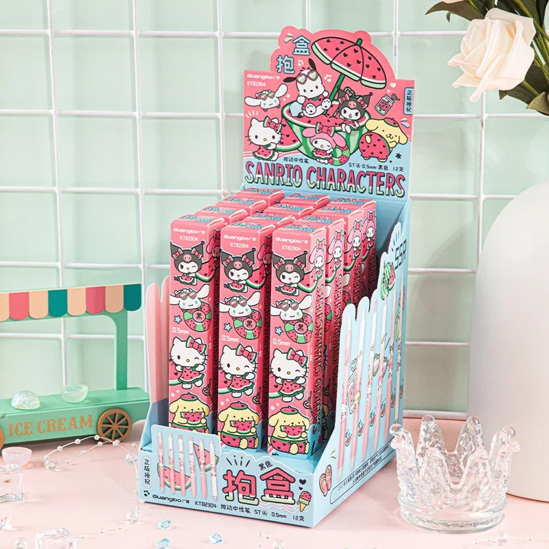 

12pcs Sanrio Hellokitty Kuromi Gel Pen Cartoon 0.5 Black Press Signature Pen Individually Packaged Student Stationery Wholesale
