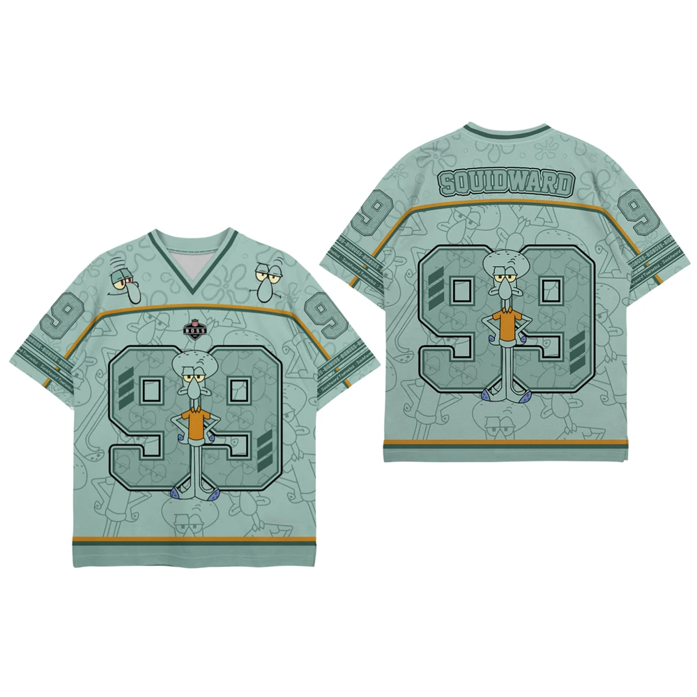 2026 Summer Potdemiel SpongeBob SquarePants Anime 3D Print Rugby Style Jersey T-Shirt Casual Hip Hop Streetwear Family Kids Tees