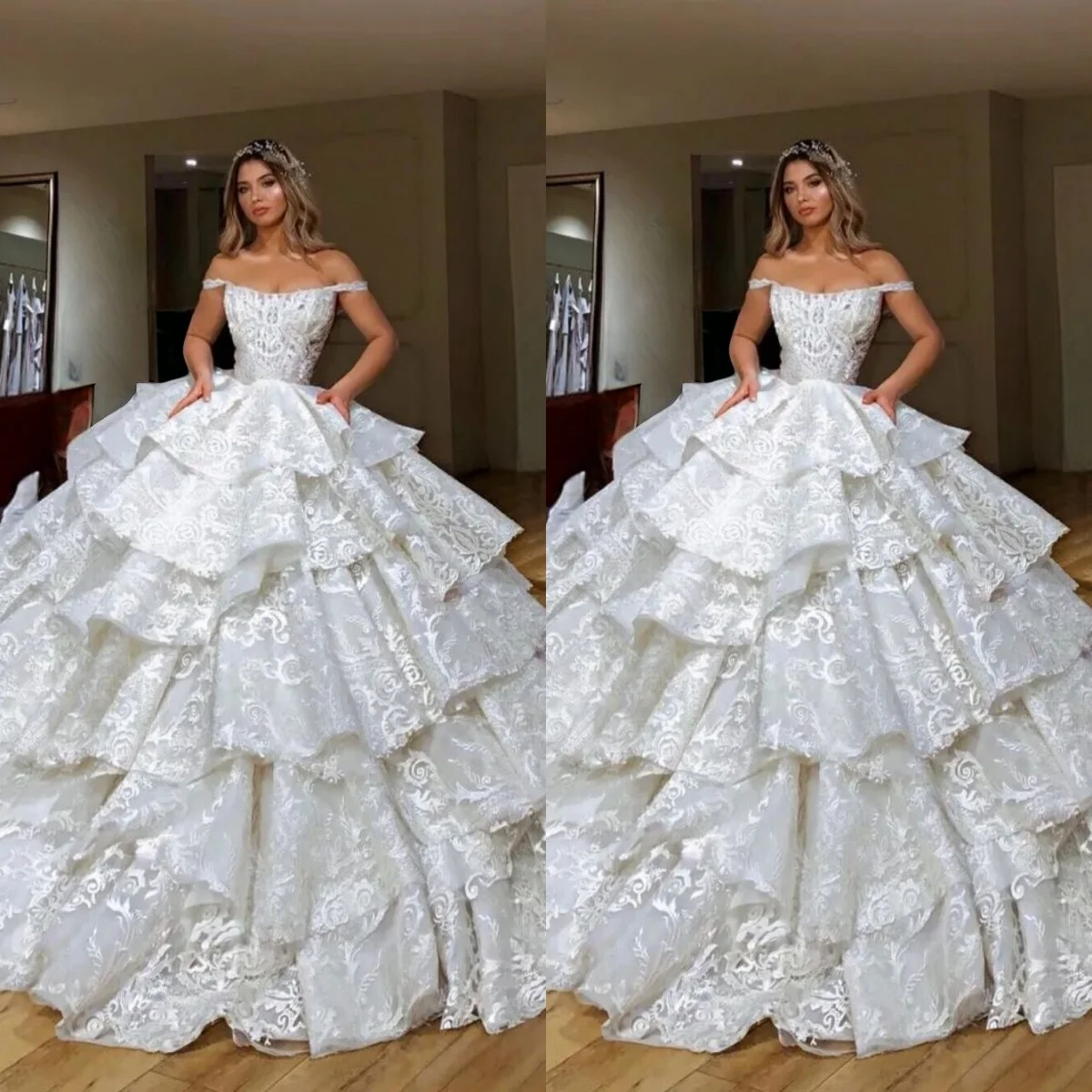 Robe de Mariée Élégante en Dentelle avec Traîne de Balayage, Vêtement Personnalisé pour Patients