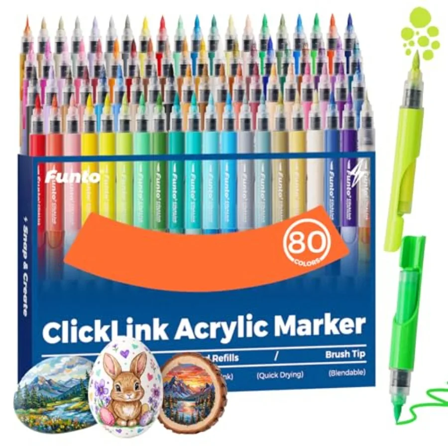 

ClickLink Refillable Acrylic Paint Markers, Brush Tip Acrylic Paint Pens with Visible Ink Refills, Custom Dual-Color Snap Desig