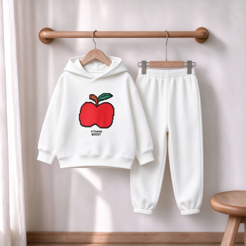 Boys Girls Tracksuit 2026 New Apple Car Skater Print Long Sleeve Pullover Hoodie Set Crew Neck Sport Outfit Autumn Casual Loose