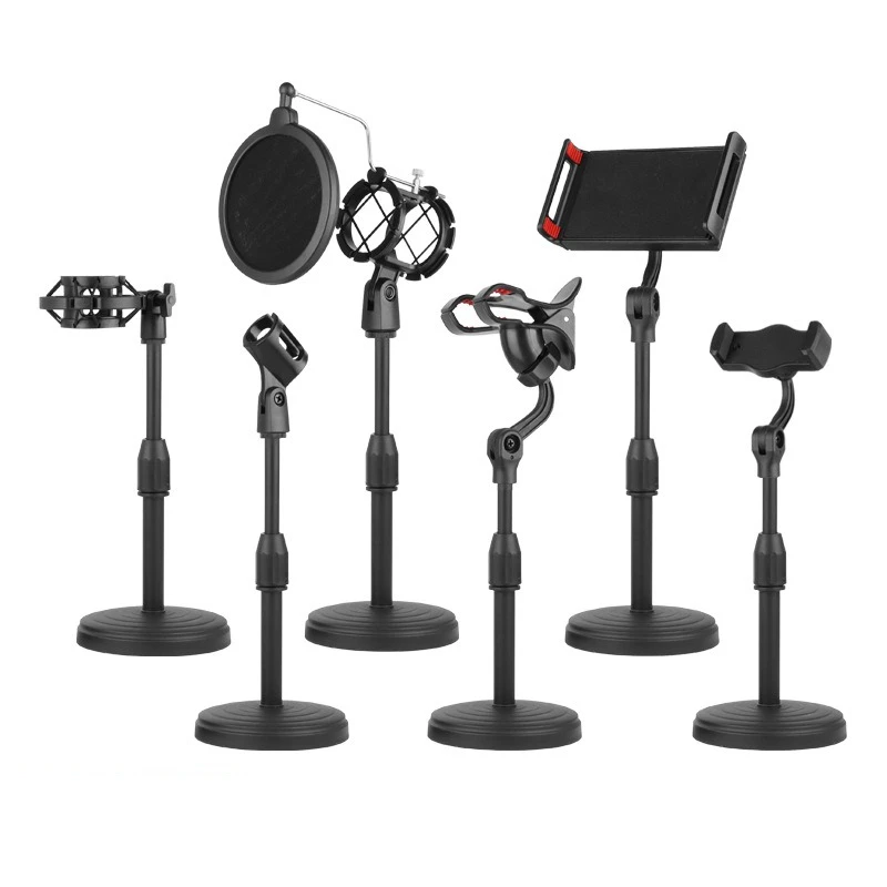 Suporte de telefone/microfone, base de elevação ajustável de mesa, rede à prova de choque, transmissão ao vivo, telefone/suporte de microfone, acessórios