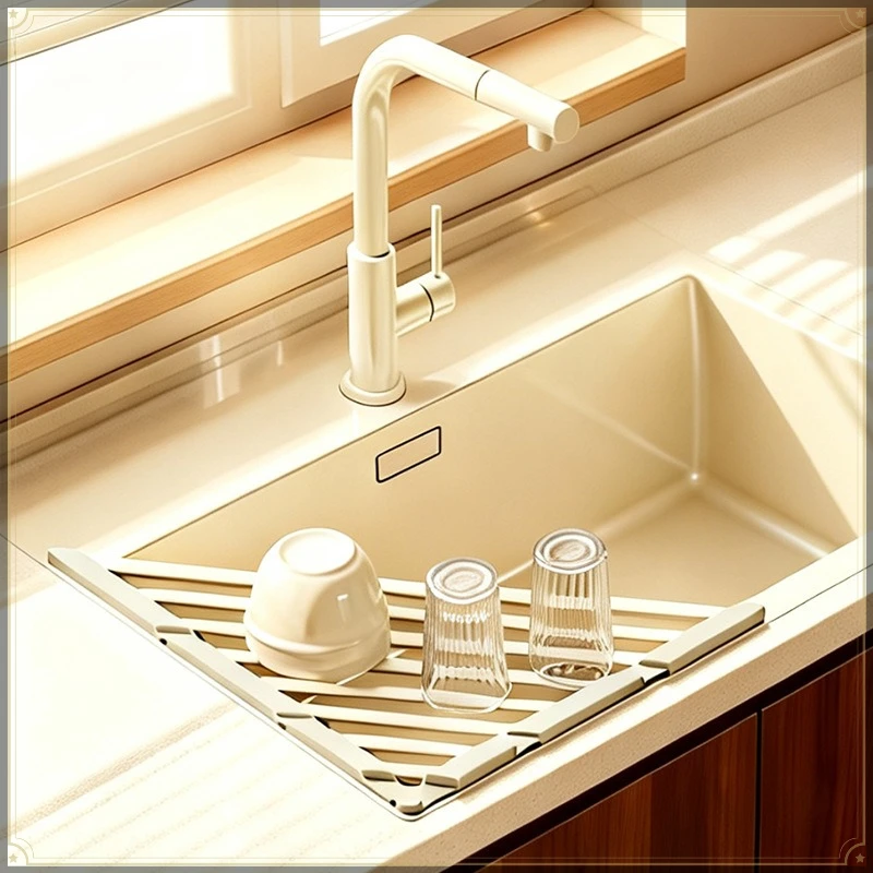 Foldable Sink Drain Rack PVC Sink Caddy Organizer with Chopsticks Box Strong Load Bearing Multifunctional Kitchen Sink Organizer view 2