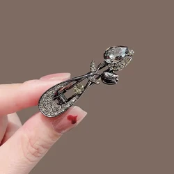 High-end Crystal Tulip Hollow Hairpin Exquisite Rhinestone Forehead Side Bangs Duck Bill Clip Girl Metal Barrettes Hair Grips