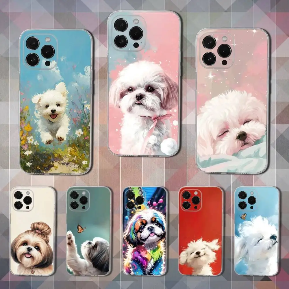 

Painting Art Shih Tzu Phone Case For iPhone 16,15,14,13,12,11 Pro,Max,Plus,X,XS,XR,SE,Mini Transparent Soft Cover