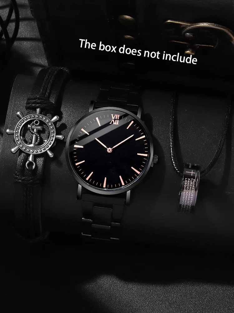 3pcs Fashionable and Versatile MEN\'S Quartz Watch and Bracelet Necklace Set