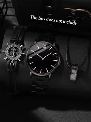 3pcs Fashionable and Versatile MEN'S Quartz Watch and Bracelet Necklace Set