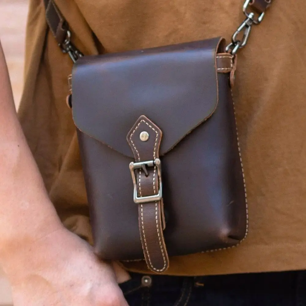 Small Messenger Bag Men Leather Vintage Crazy Horse Cowhide Crossbody Shoulder Pouch Handmade Daily Handbag