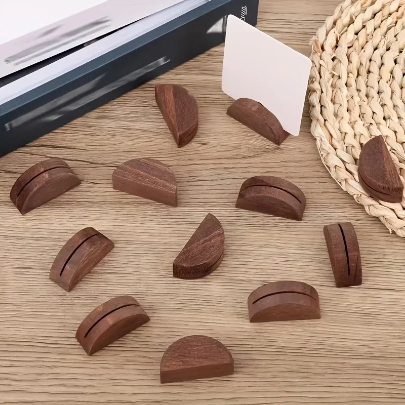 1/10 Stück halbrunde Holzsockel für Hochzeits-Tischkartenhalter, Restaurantmenüs und Fotoständer – geeignet für Hochzeiten, Partys – Detail 2