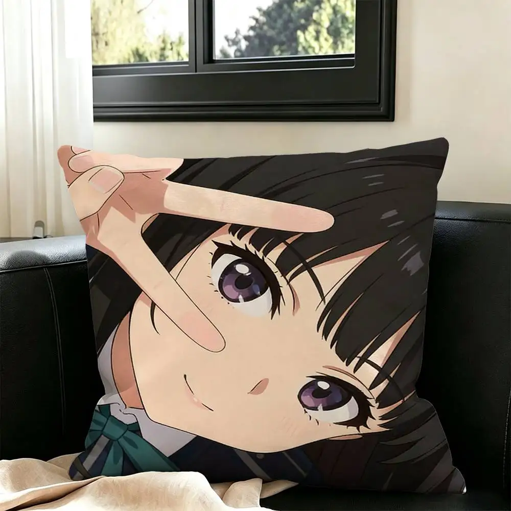 Lycoris Recoil Chisato Nishikigi  Square Double-Sided printed Pillow Case Bedroom Bedside Pillow Sofa Cushion Cover