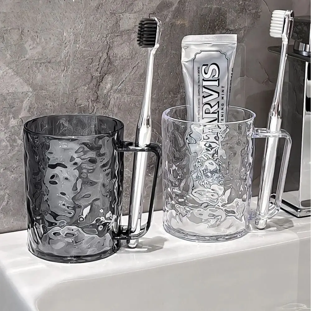 Transparent Glacier Pattern Toothbrush Cup With Handle For Bathroom_voghion.com