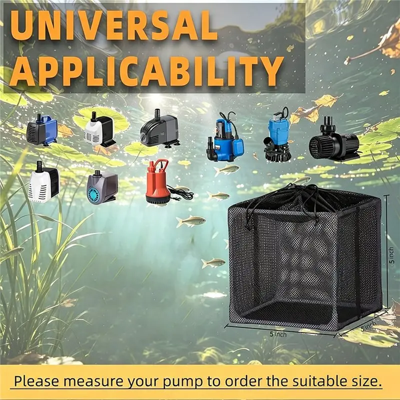 BAAJ-Pond Pump Filter Bag 5 Inches Mesh Barrier Bag Box Basket For Submersible Water Pump Fountain Debris Protection Net