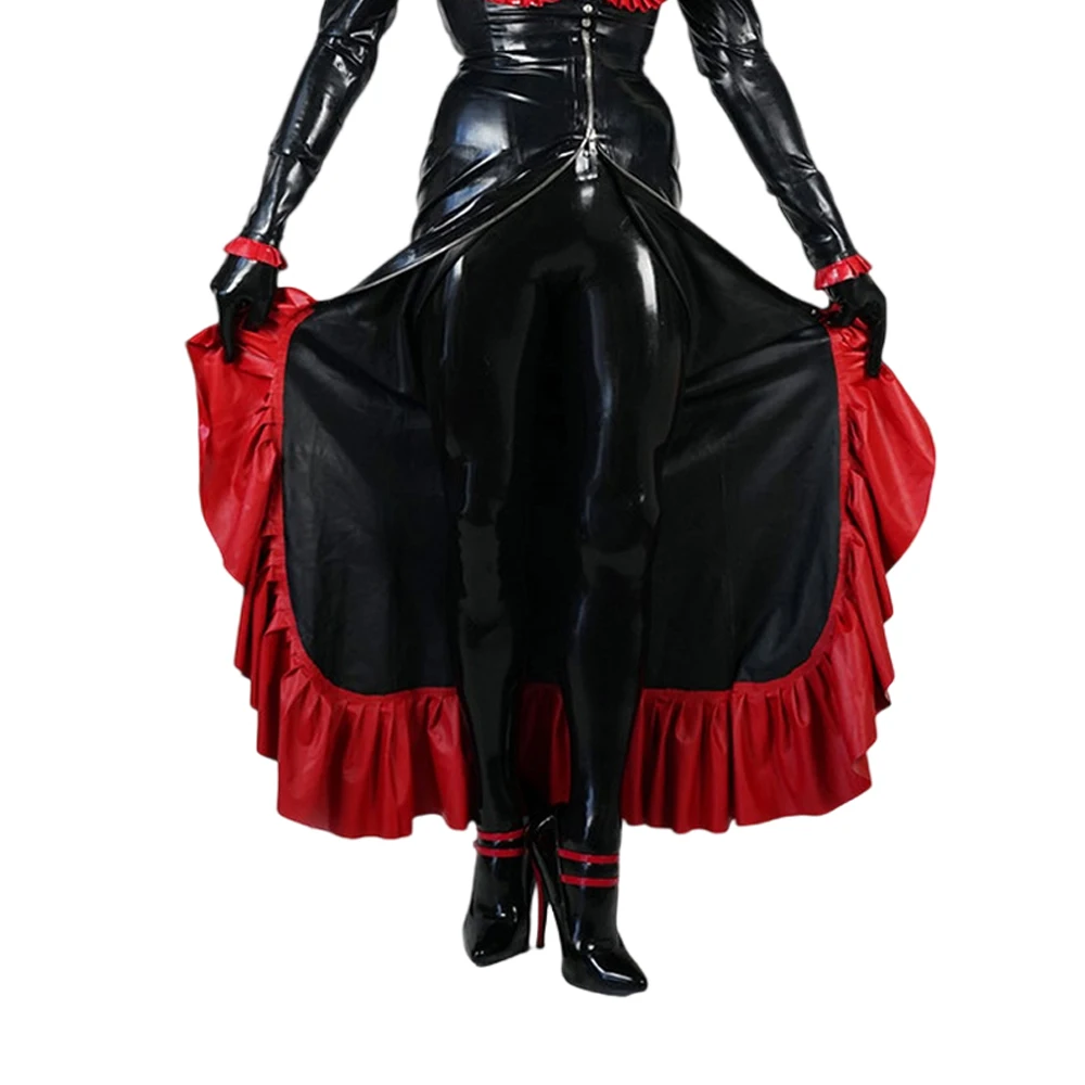 Elegant Vinyl PVC Leather Full Zipper Skirt Sexy High Waist Long Pencil Skirts with Ruffles Sissy Club Hobble Skirts Fetish