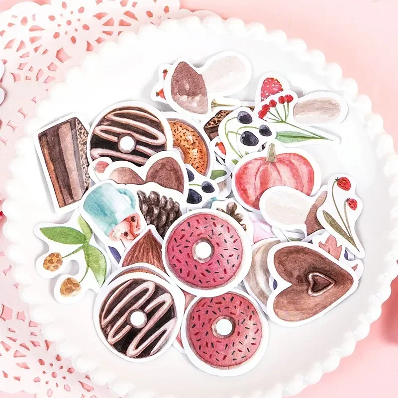 46pcs Lovely pink Label Stickers Donut Hazelnut Macaron Decorative Stationery Stickers Scrapbooking Diy Diary Album Stick Label