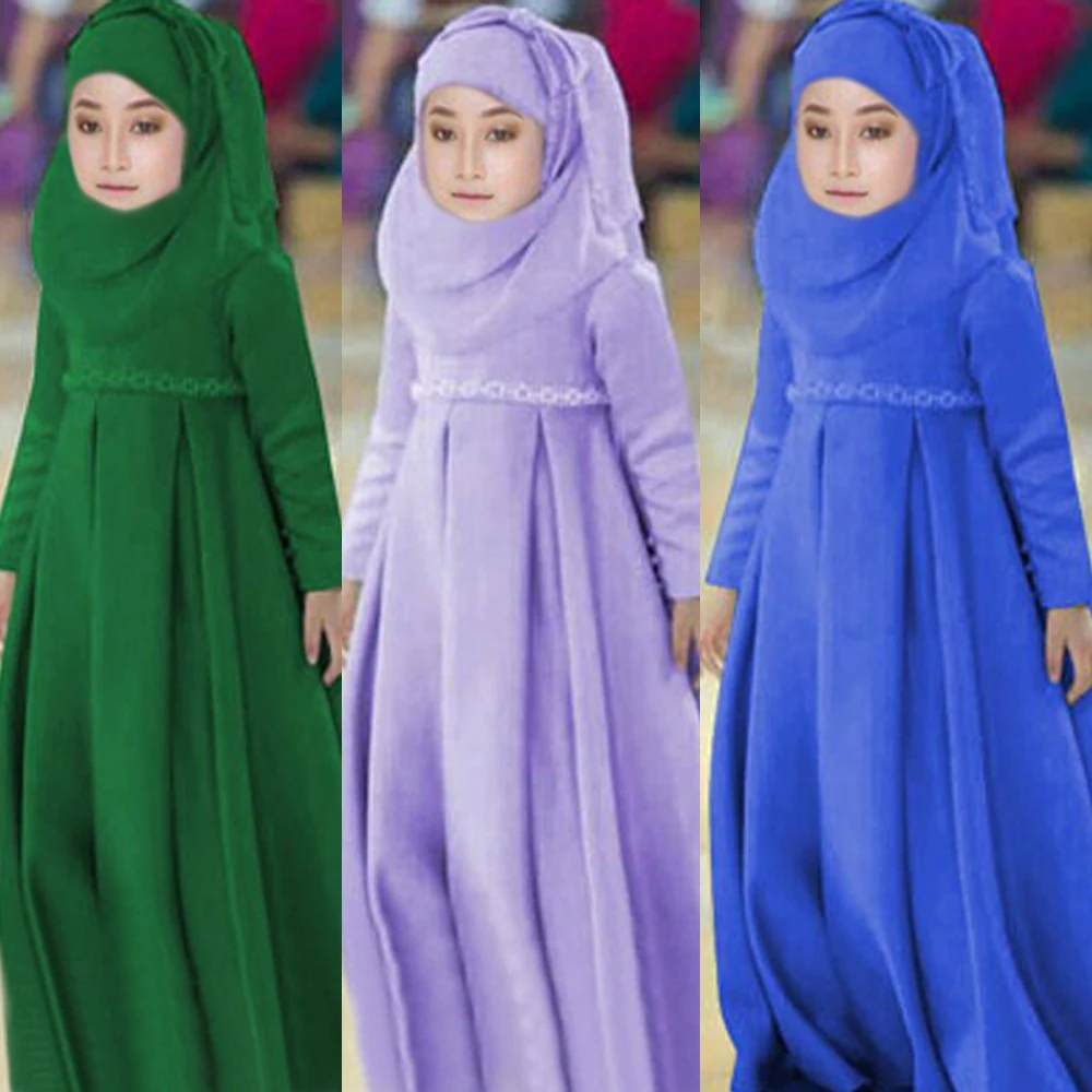 

3 Piece Abaya Hijab Dress Kids Girls Muslim Scarf Bow Robes Prayer Sets Niqab Burqa Abayas Islamic Clothing Eid Ramadan Children