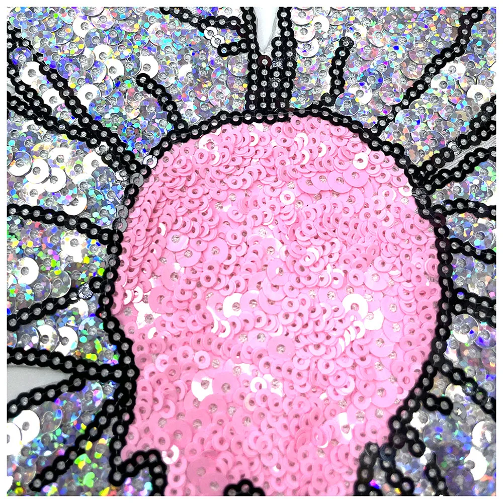 1 Piece of Sequin Flower Clothing Accessories, Fashionable Decorative Bags, Jackets, Jeans, Ironing Clothes Patches, Cute Ironing Glitter Stickers, Creative Decoration, Personalized Design, DIY Cloth Stickers, Silver Flowers, Green Flowers