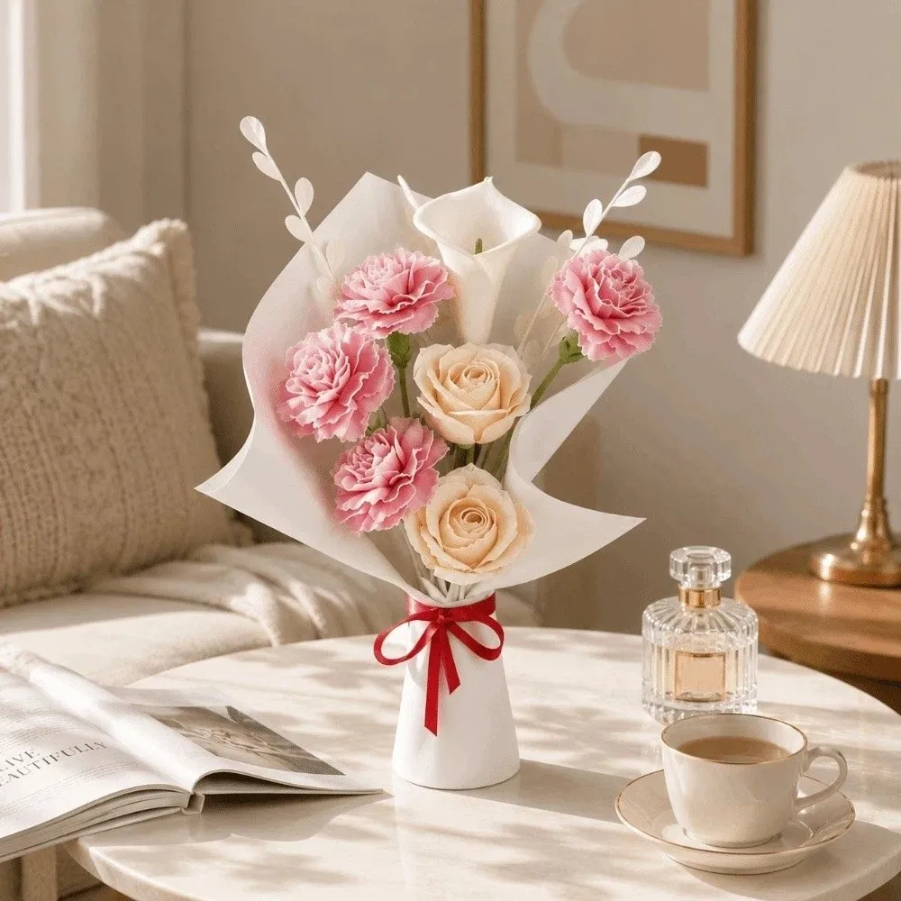 Nordic Style Flower Bouquet Vase Creative 3D Printing Desktop Ornament Modern Art Irregular Flower Display Container Office