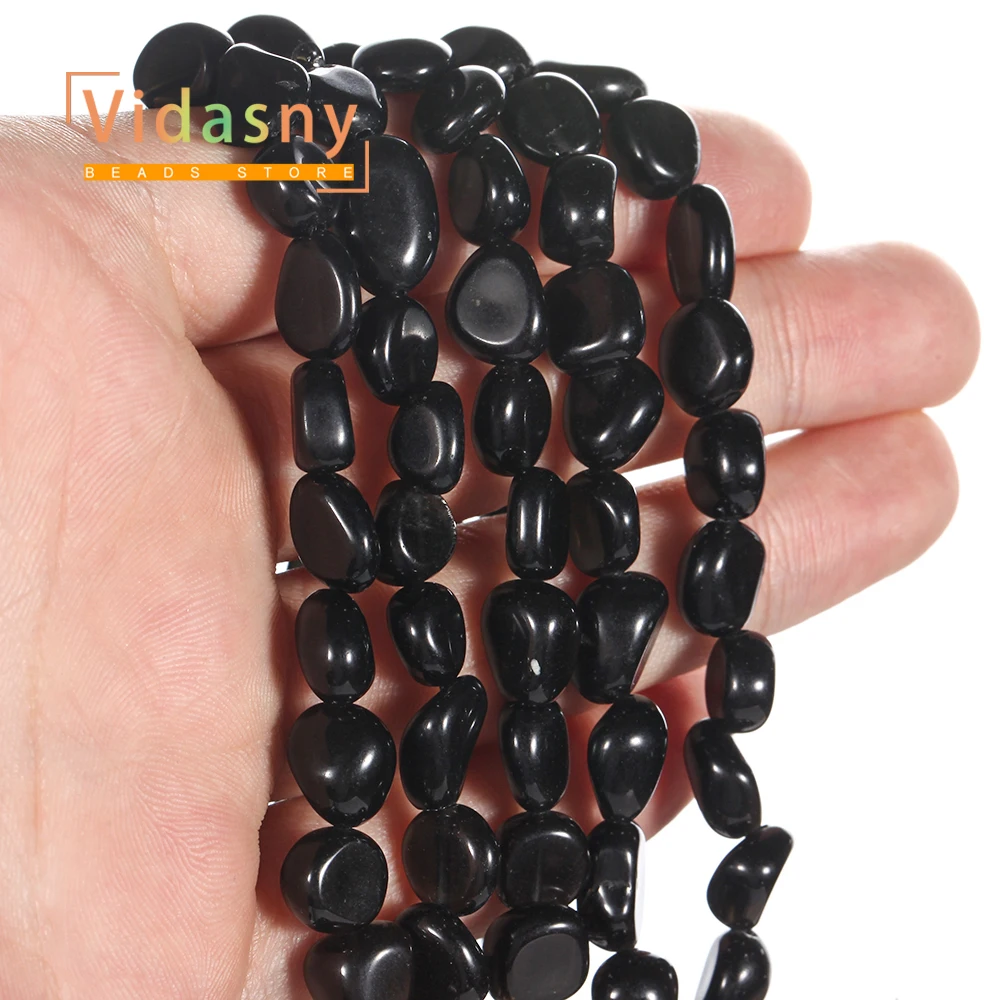 8-10mm Natürlicher Schwarzer Obsidian Stein Unregelmäßige Ovale Lose Perlen für Schmuckherstellung DIY Armbänder Zubehör – Detail 6