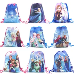 12Pcs Frozen Anna Elsa Princess Cartoon Kids Drawstring Bag Backpack Shopping School Traveling Party Bags Party Gifts