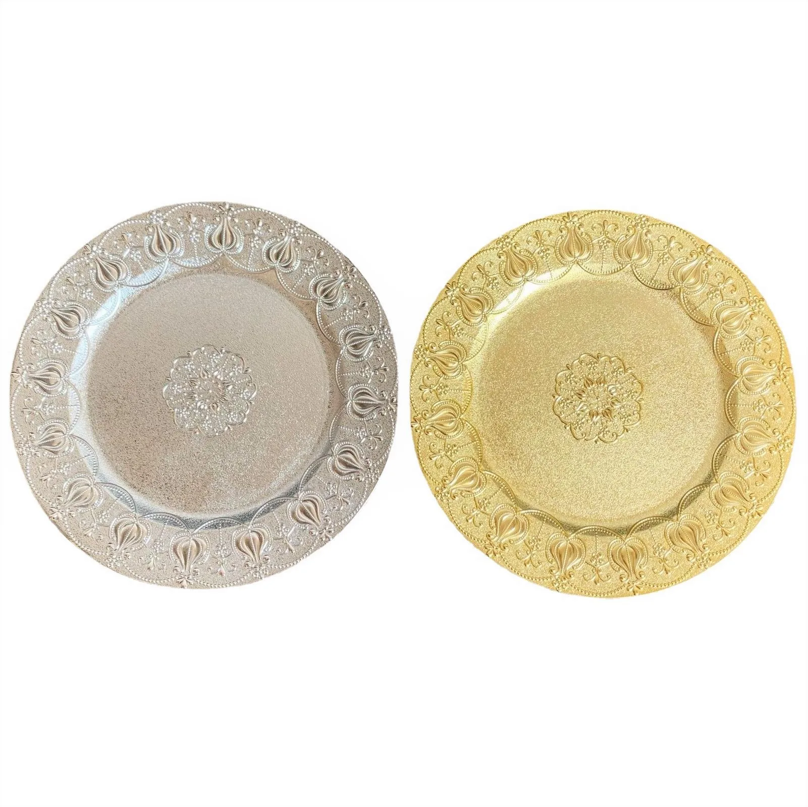 Decorative Gold Silver Various Colors Table Party Plates 13 inch Round Plastic Reef Plate For Home Wedding Party Decor