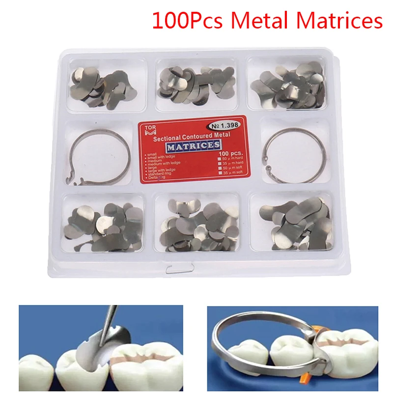 

100Pcs Dental Matrix Sectional Contoured Metal Matrices No.1.398 lmws 2 Rings