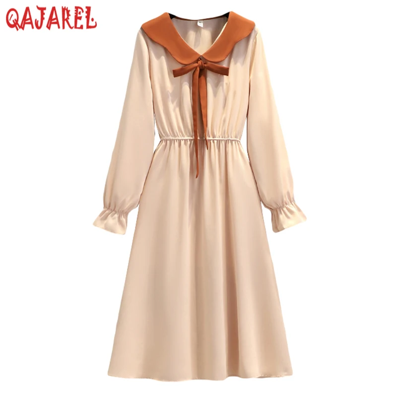 

Women White Knitted Cardigan Vest+Blue Chiffon Long Sleeve Doll Collar Dress Suits 2023 Spring Autumn Korean Vintage Casual Sets