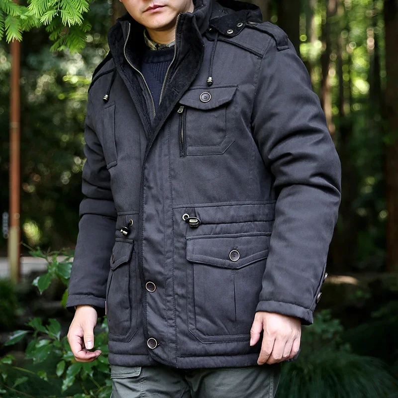 

Men's Casual Jacket Fashion Winter Parkas Male Fur Trench Thick Overcoat Heated Jackets Cotton Warm Coats Long-sleeved Hooded