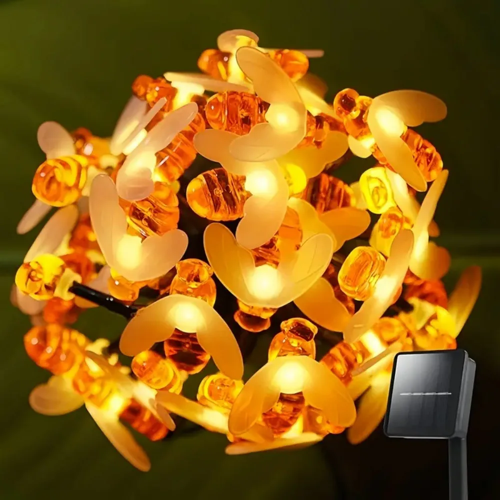 

20/50/100 светодиодные милые солнечные гирлянды в виде пчелы, садовые фонари, 8-режимное наружное освещение для цветочного забора, рождественский свадебный декор